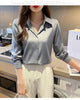 New Spring satin shirts solid color office ladies shirts fashion Women Blouses Long Sleeve Tops Blusas Mujer