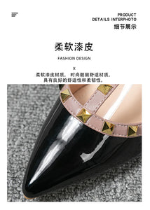 Summer high-heeled women's sandals Fashion brand design pointed rivet red casual shoes Large size 41-43