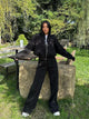 FSMG Casual Sweatshirt Pants Set Solid Zippers Jackets Loose High Waist Lace-up Elastic Waist Trousers Suits Sportswear 2 Pieces