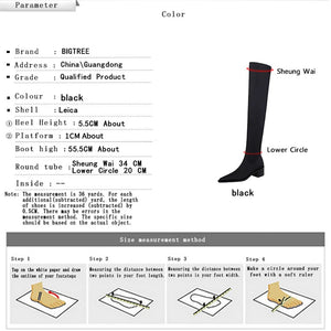 BIGTREE Shoes Women Sexy Over The Knee Boots Pointed Top Stretch Boots Thick Heel High Boots Black Long Boots Autumn Winter Shoe