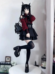 3-Color Sweet Gothic Lolita Coord Set, Off Shoulder Lace Blouse & High Waist Skirt, Kawaii Japanese Style Two Piece Outfit S-XL