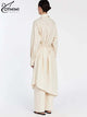 Oymimi Elegant Apricot Print Sets For Women 2 Pieces Fashion Long Sleeve Pockets Lace-Up Button Robe And Drawstring Pants Sets