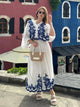 HH Women's 2-piece Set Of Blue Embroidered Single-breasted Loose Shirt + Chic High-waisted Loose Pleated Street Skirt Suit
