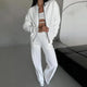 FSMG Casual Sweatshirt Pants Set Solid Zippers Jackets Loose High Waist Lace-up Elastic Waist Trousers Suits Sportswear 2 Pieces