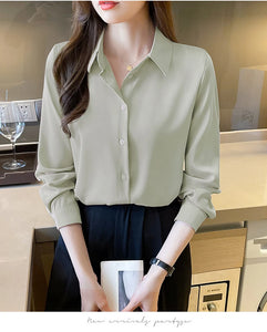New Spring satin shirts solid color office ladies shirts fashion Women Blouses Long Sleeve Tops Blusas Mujer