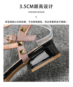 Summer high-heeled women's sandals Fashion brand design pointed rivet red casual shoes Large size 41-43