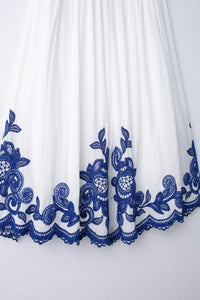 HH Women's 2-piece Set Of Blue Embroidered Single-breasted Loose Shirt + Chic High-waisted Loose Pleated Street Skirt Suit