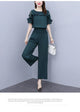 Women's Summer Suit 2025 New Waistband Lace Openwork Off The Shoulder Short Sleeve Tops Wide Leg Pants 2 Two Piece Set For Women