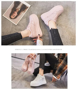Koznoy 8cm Cow Genuine Leather Comfy Casual Breathable Platform Autumn Fall Ladies Vulcanize Women Chunky Sneakers High Brand