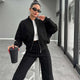 FSMG Casual Sweatshirt Pants Set Solid Zippers Jackets Loose High Waist Lace-up Elastic Waist Trousers Suits Sportswear 2 Pieces