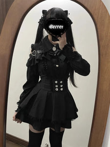 3-Color Sweet Gothic Lolita Coord Set, Off Shoulder Lace Blouse & High Waist Skirt, Kawaii Japanese Style Two Piece Outfit S-XL