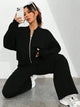 FSMG Casual Sweatshirt Pants Set Solid Zippers Jackets Loose High Waist Lace-up Elastic Waist Trousers Suits Sportswear 2 Pieces