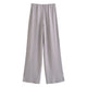 HH Women's 2-Piece Set Fashion Slimming Double-Sided Fabric Round Neck Long-Sleeve Top+Elegant Stretch Casual Wide Leg Pants