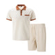 2025 summer new men waffle pocket color matching POLO shirt short sleeve shirt T-shirt shorts two sets