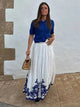 HH Women's 2-piece Set Of Blue Embroidered Single-breasted Loose Shirt + Chic High-waisted Loose Pleated Street Skirt Suit