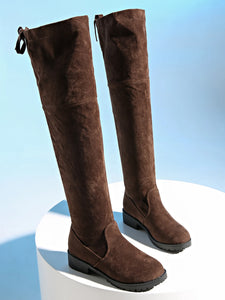 2024 New Women Boots Winter brown Over The Knee Boots Comfort Lace Up Chunky High Heels Shoes Fashion Warm Suede Round Toe Boots