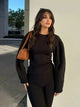 HH Women's 2-Piece Set Fashion Slimming Double-Sided Fabric Round Neck Long-Sleeve Top+Elegant Stretch Casual Wide Leg Pants