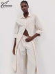 Oymimi Elegant Apricot Print Sets For Women 2 Pieces Fashion Long Sleeve Pockets Lace-Up Button Robe And Drawstring Pants Sets