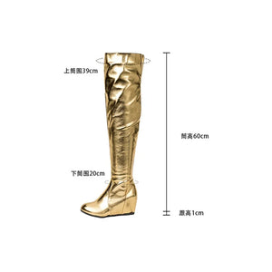 ORCHA LISA Over Knee Boots 60cm High Shiny Fashion Round Toe Wedge Heel Heel Big Size 47 48 US16 US17 Red Black