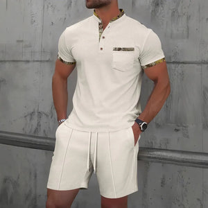Summer Men Sports Polo Suit Short Sleeve Stylish Zipper Polo Shirt And Shorts Set Men Casual Streetwear 2-pie Leisure Sports Set
