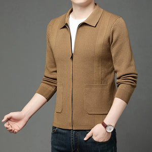High Quality Korean Style Knit Cardigan Men Fashion Casual Turn Down Collar Knitted Sweatercoat Mens Solid Color Sweater Jackets