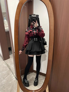3-Color Sweet Gothic Lolita Coord Set, Off Shoulder Lace Blouse & High Waist Skirt, Kawaii Japanese Style Two Piece Outfit S-XL