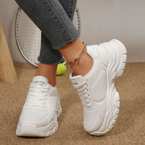 Comemore White Height Increase Sneakers for Women Autumn New Lace Up Platform Casual Leather Comfortable Women's Vulcanize Shoes