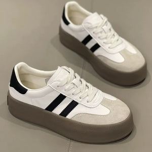 Spring and Autumn Fashion Thick-Soled Casual Shoes, Sports Sneakers, Genuine Leather Retro Soft-Soled Single Shoes 2025