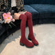 Stretchy Knit Over The Knee Boots Women Plus Size 35-42 Thick Heel Long Boots Woman Comfortable Slip On Slim High Botas Mujer