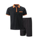 2025 summer new men waffle pocket color matching POLO shirt short sleeve shirt T-shirt shorts two sets