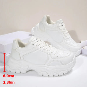 Comemore White Height Increase Sneakers for Women Autumn New Lace Up Platform Casual Leather Comfortable Women's Vulcanize Shoes