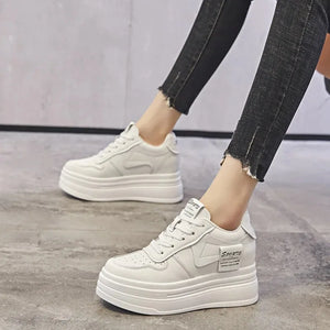 Koznoy 8cm Cow Genuine Leather Comfy Casual Breathable Platform Autumn Fall Ladies Vulcanize Women Chunky Sneakers High Brand