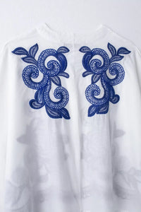 HH Women's 2-piece Set Of Blue Embroidered Single-breasted Loose Shirt + Chic High-waisted Loose Pleated Street Skirt Suit