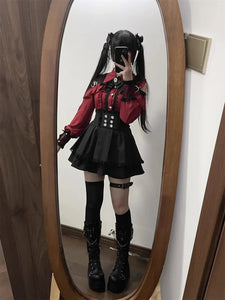 3-Color Sweet Gothic Lolita Coord Set, Off Shoulder Lace Blouse & High Waist Skirt, Kawaii Japanese Style Two Piece Outfit S-XL