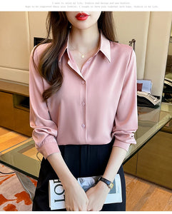 New Spring satin shirts solid color office ladies shirts fashion Women Blouses Long Sleeve Tops Blusas Mujer