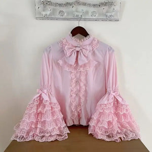 3-Color Sweet Gothic Lolita Coord Set, Off Shoulder Lace Blouse & High Waist Skirt, Kawaii Japanese Style Two Piece Outfit S-XL
