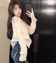 Women's Clothing Off Shoulder Sweet Sweaters Autumn/Winter Sexy Unique Tops Lady Elegant Crew Neck Knitted All-match Pullovers