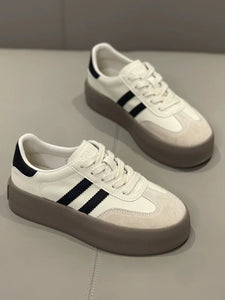 Spring and Autumn Fashion Thick-Soled Casual Shoes, Sports Sneakers, Genuine Leather Retro Soft-Soled Single Shoes 2025