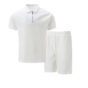 Summer Men Sports Polo Suit Short Sleeve Stylish Zipper Polo Shirt And Shorts Set Men Casual Streetwear 2-pie Leisure Sports Set