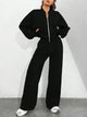 FSMG Casual Sweatshirt Pants Set Solid Zippers Jackets Loose High Waist Lace-up Elastic Waist Trousers Suits Sportswear 2 Pieces