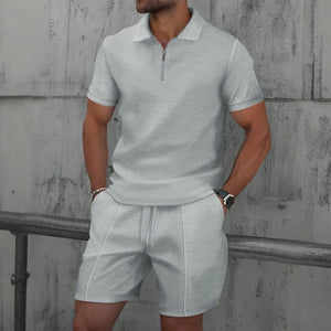 Summer Men Sports Polo Suit Short Sleeve Stylish Zipper Polo Shirt And Shorts Set Men Casual Streetwear 2-pie Leisure Sports Set