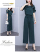 Women's Summer Suit 2025 New Waistband Lace Openwork Off The Shoulder Short Sleeve Tops Wide Leg Pants 2 Two Piece Set For Women