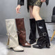 Fashion High Heels Knee High Boots for Women Winter 2025 Trend Pointed Toe Knight Boots Woman Fold Over PU Leather Long Botas