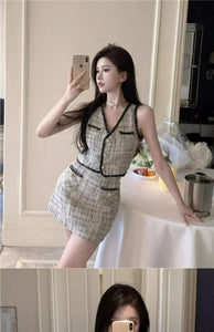 Ele Two-Piece Set  Sensation Small Cro Faion ort Women's Clothing Whole Set V-Ne Buttoning Polyester