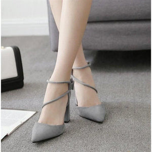 Women's Shoes Sandals Female Summer Thick with High-heeled Pointed Stiletto Sexy Nightclub Buckle Strap Zapatilla Mujer
