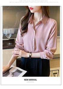New Spring satin shirts solid color office ladies shirts fashion Women Blouses Long Sleeve Tops Blusas Mujer