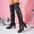 Fashion High Heel Thigh High Boots Women Autumn Winter Soft PU Leather Black Long Boots Woman Slip On Over The Knee Botas Mujer