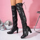 Fashion High Heel Thigh High Boots Women Autumn Winter Soft PU Leather Black Long Boots Woman Slip On Over The Knee Botas Mujer