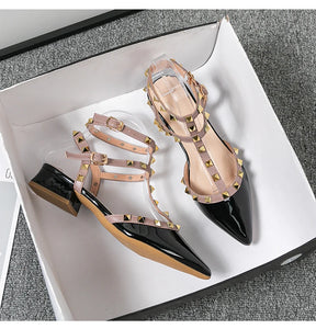 Summer high-heeled women's sandals Fashion brand design pointed rivet red casual shoes Large size 41-43