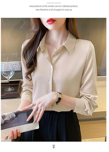 New Spring satin shirts solid color office ladies shirts fashion Women Blouses Long Sleeve Tops Blusas Mujer